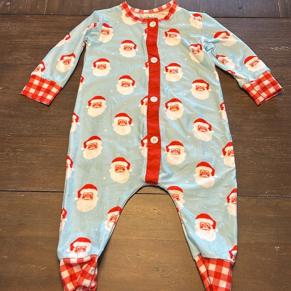 Sugar Bee Christmas Santa One-Piece Pajama with Monogrammed Joseph on the Back